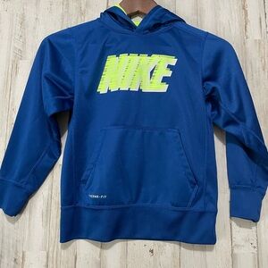 Nike boys youth sweatshirt hoodie Sz Small Therma Fit Blue With logo pockets